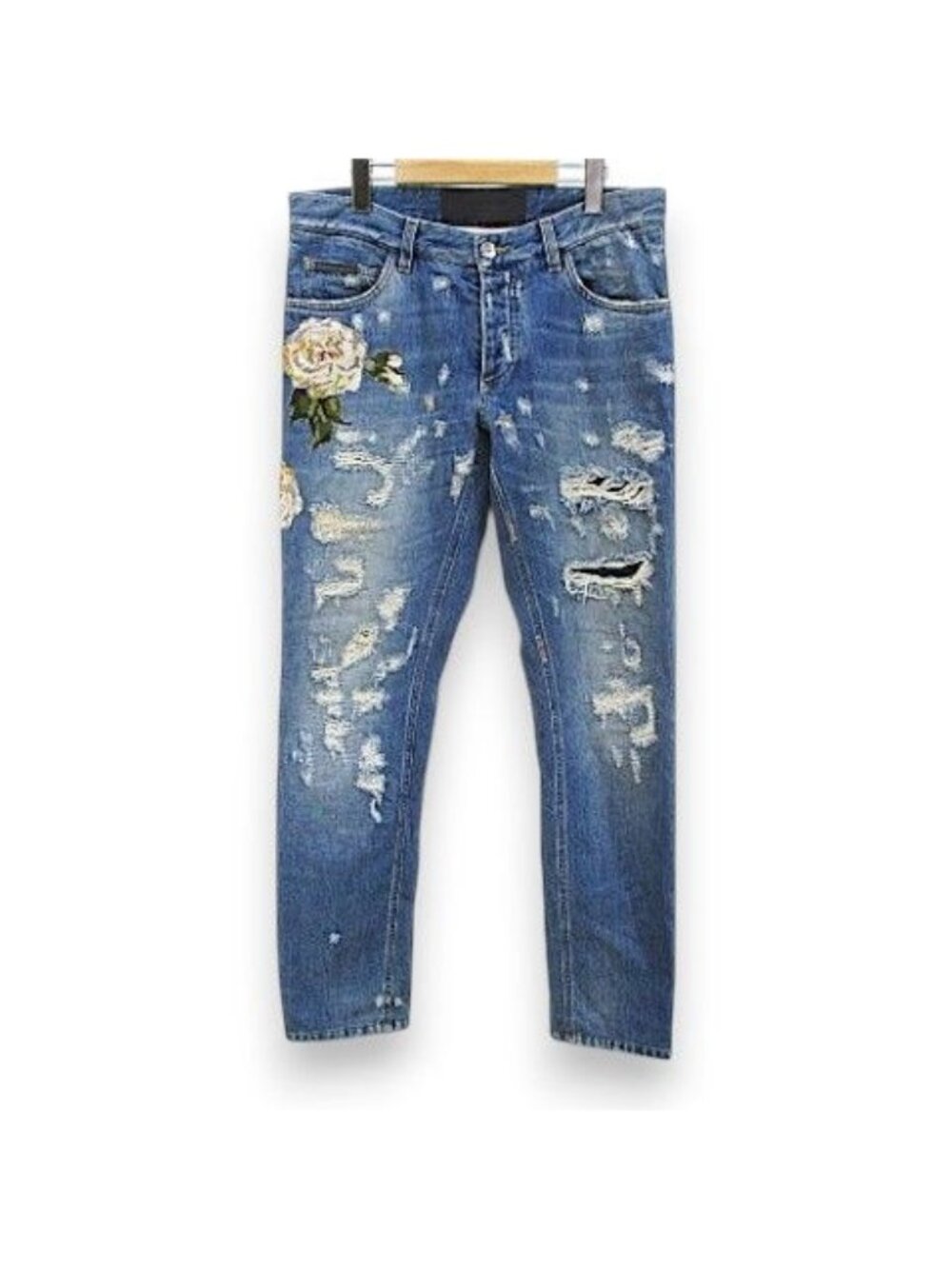Dolce & Gabbana 14 Gold Long Length Denim Pants Jeans Blue Button Fly Rose 48